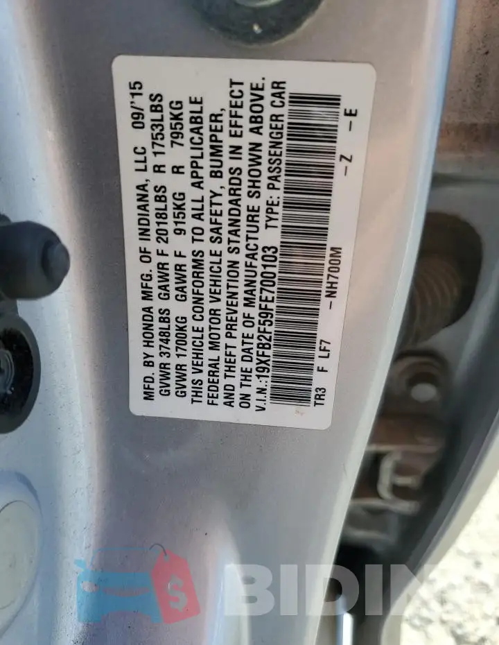19XFB2F59FE700103 Photo# 12