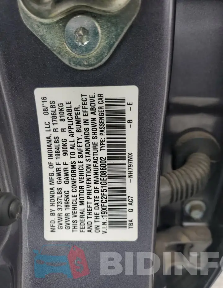 19XFC2F51GE086002 Photo# 12