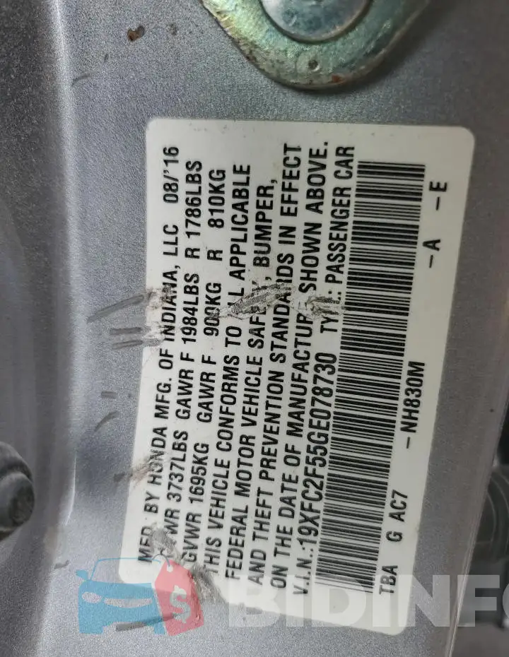 19XFC2F55GE078730 Photo# 13
