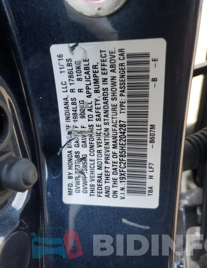 19XFC2F85HE204287 Photo# 13