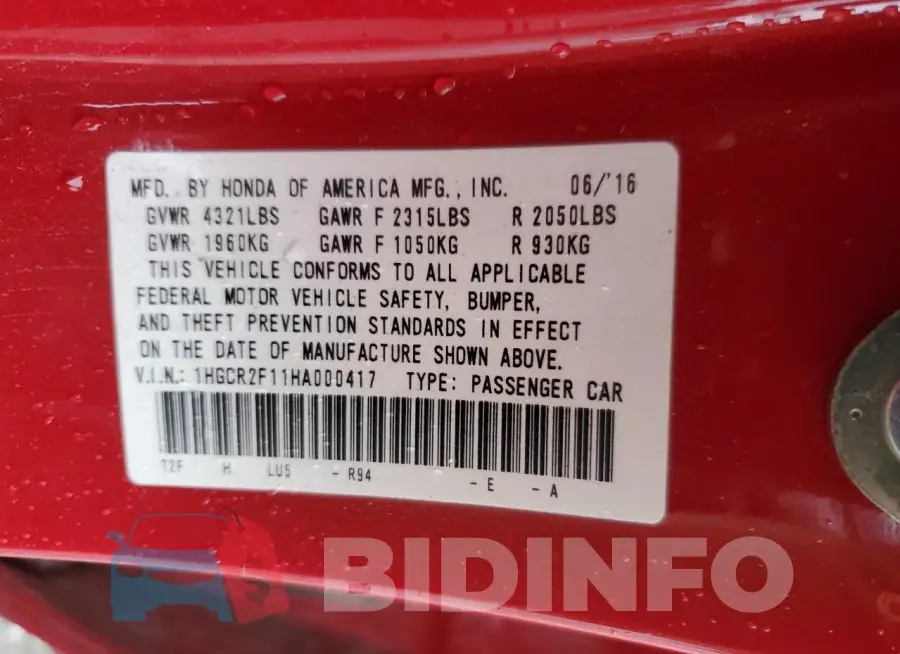 1HGCR2F11HA000417 Photo# 13