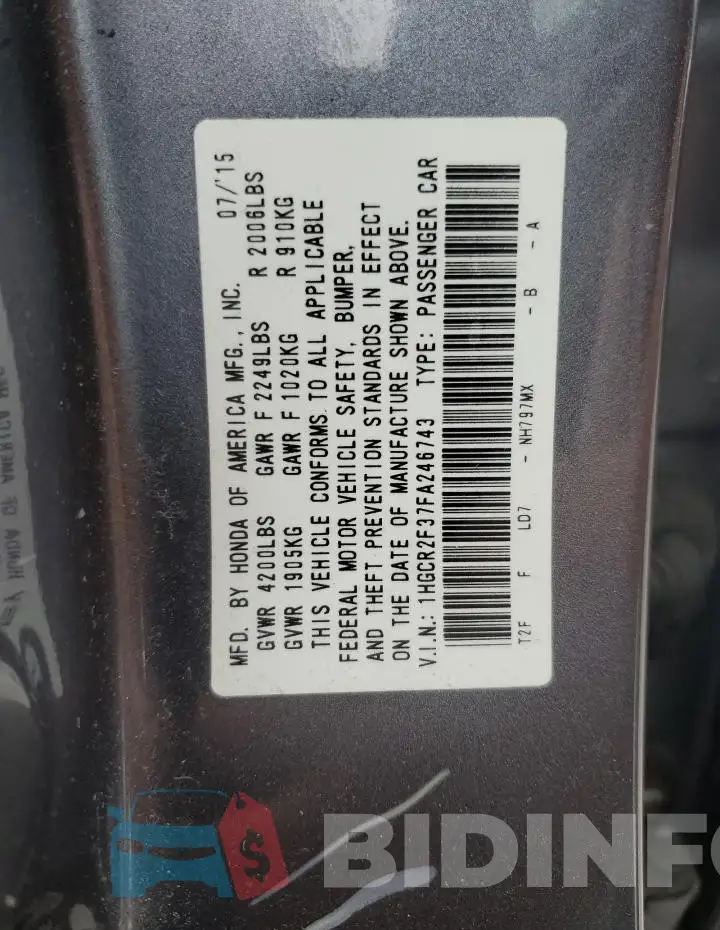 1HGCR2F37FA246743 Photo# 12