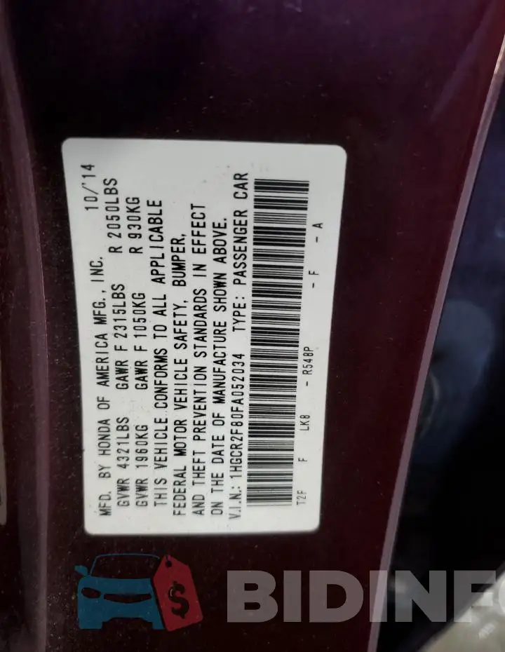1HGCR2F80FA052034 Photo# 12