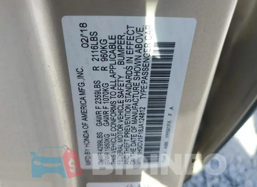 1HGCV1F18JA124812 Photo# 12