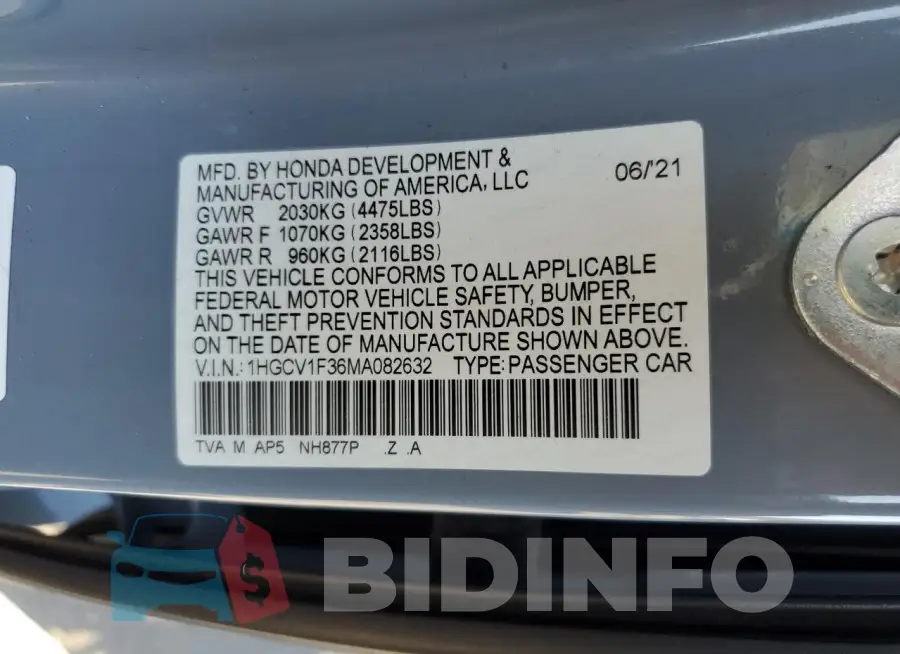 1HGCV1F36MA082632 Photo# 12