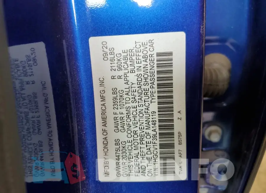 1HGCV1F39LA148119 Photo# 12