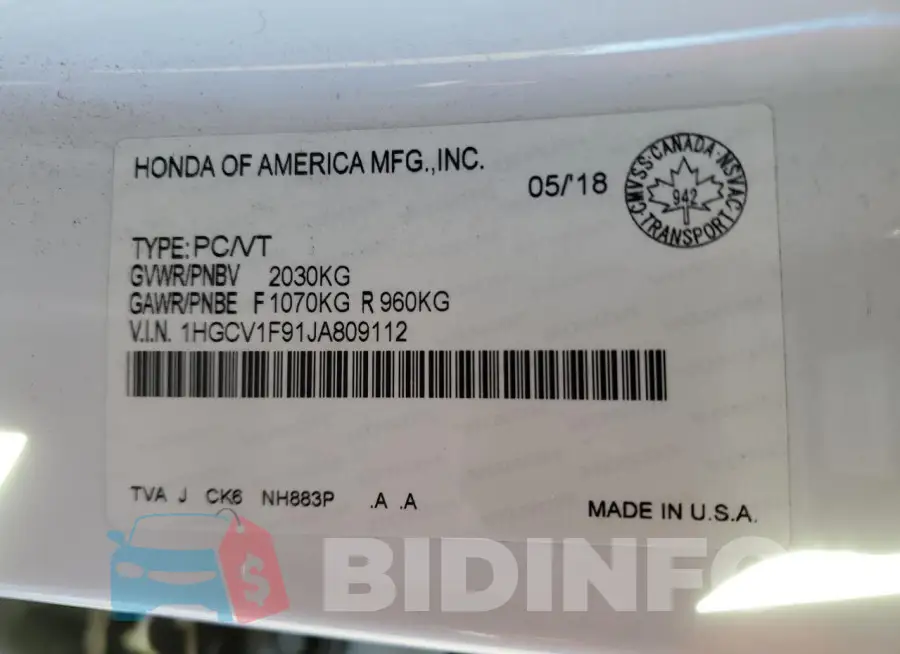 1HGCV1F91JA809112 Photo# 12