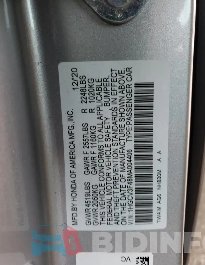 1HGCV3F48MA004406 Photo# 12