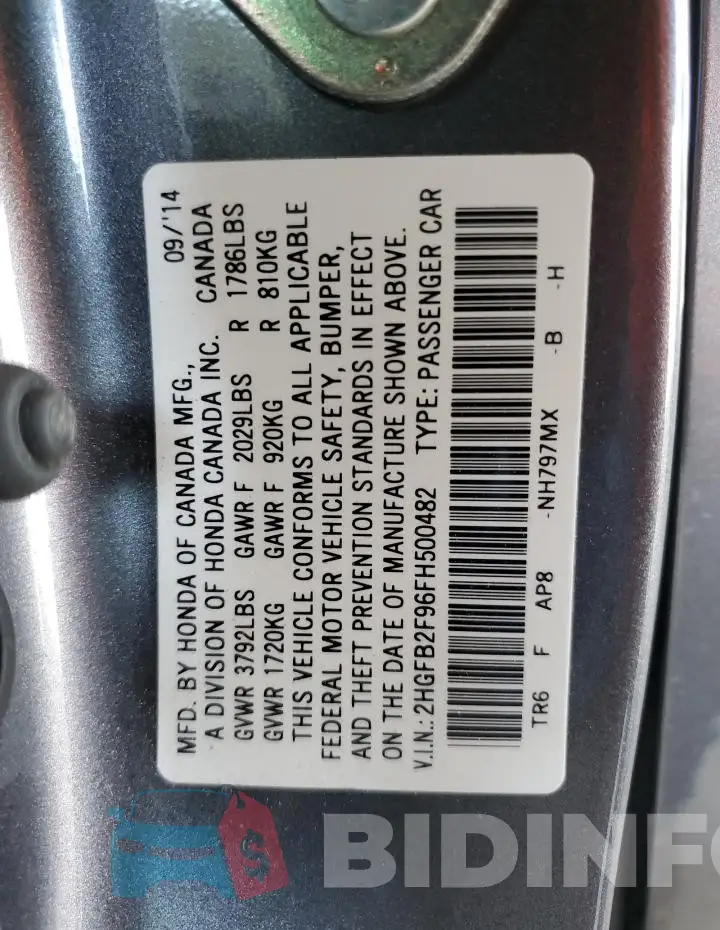 2HGFB2F96FH500482 Photo# 12