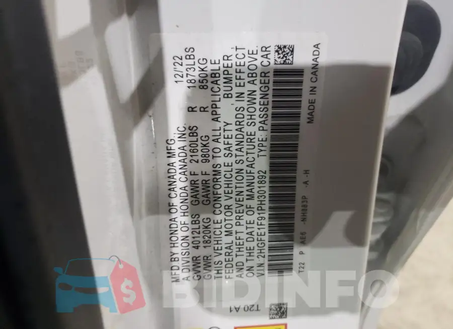 2HGFE1F91PH301892 Photo# 12