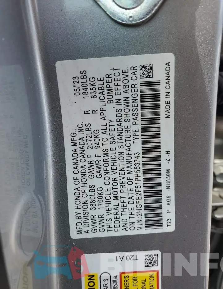 2HGFE2F51PH553743 Photo# 13