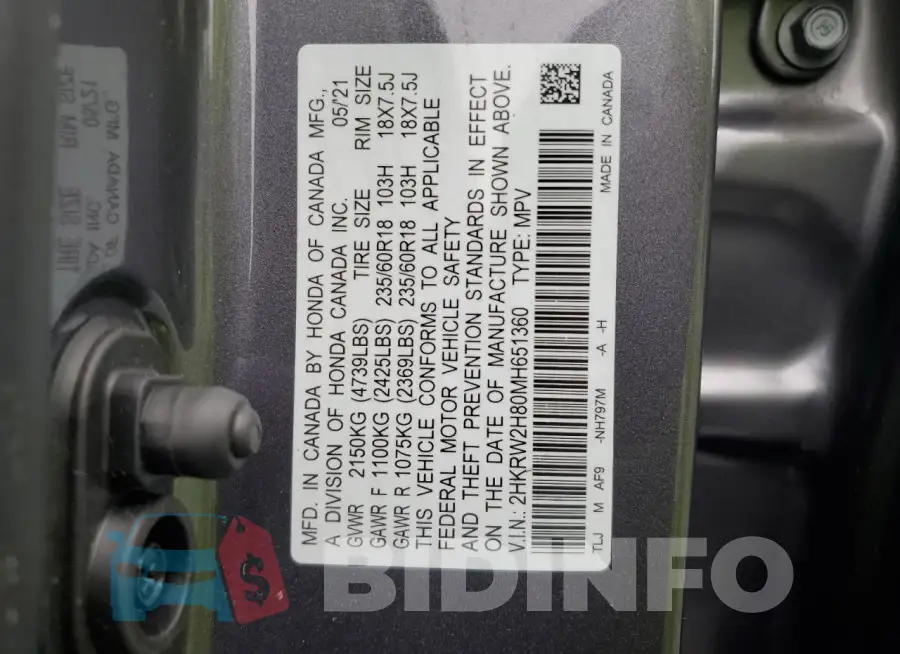 2HKRW2H80MH651360 Photo# 13