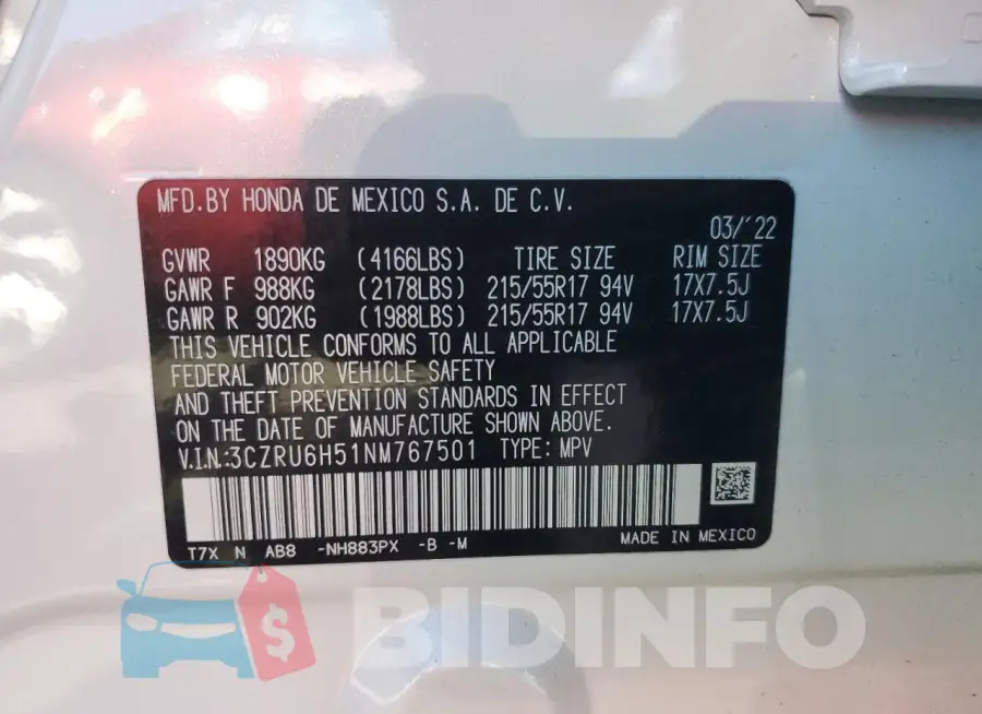 3CZRU6H51NM767501 Photo# 12