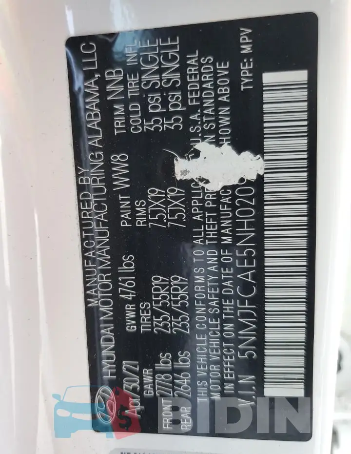 5NMJFCAE5NH020976 Photo# 14