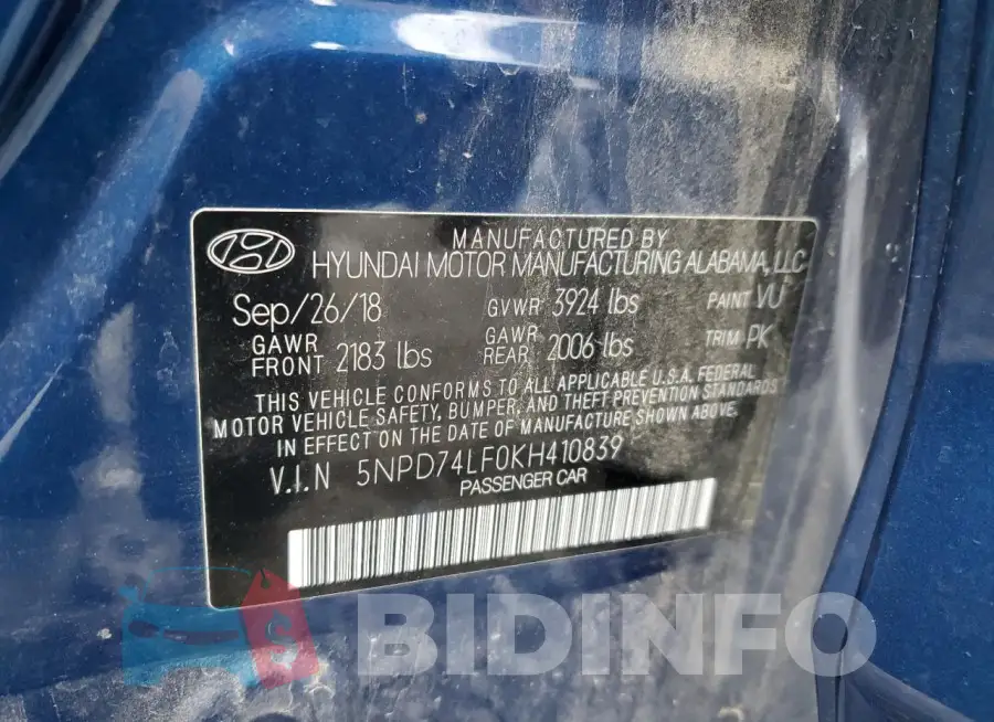 5NPD74LF0KH410839 Photo# 13