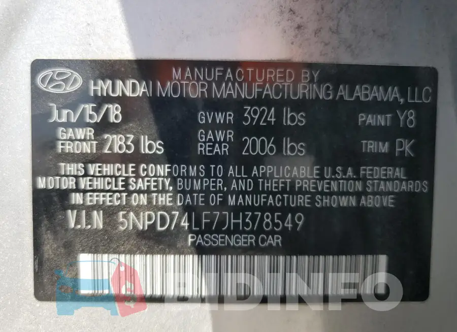 5NPD74LF7JH378549 Photo# 13