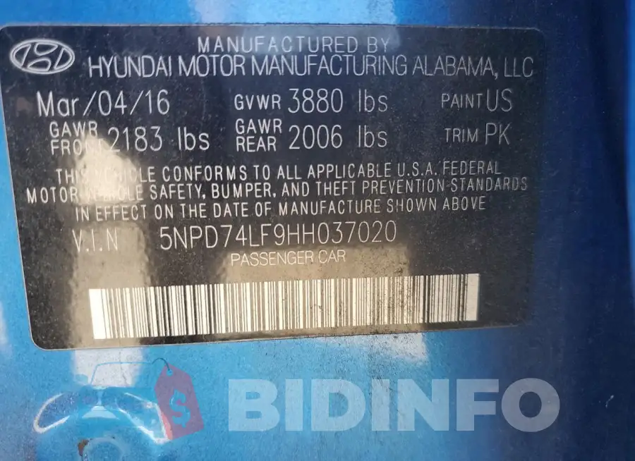 5NPD74LF9HH037020 Photo# 12