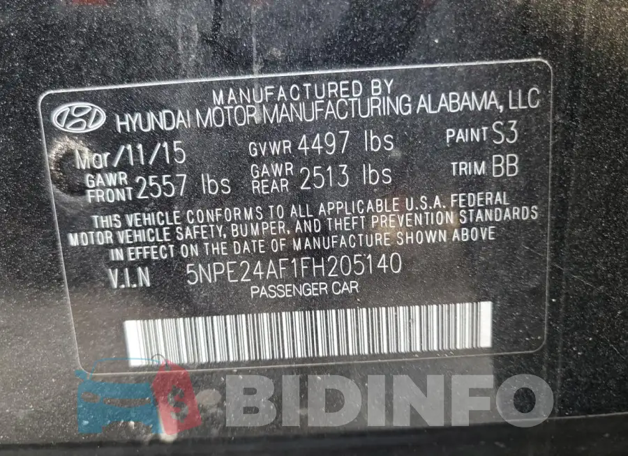 5NPE24AF1FH205140 Photo# 13