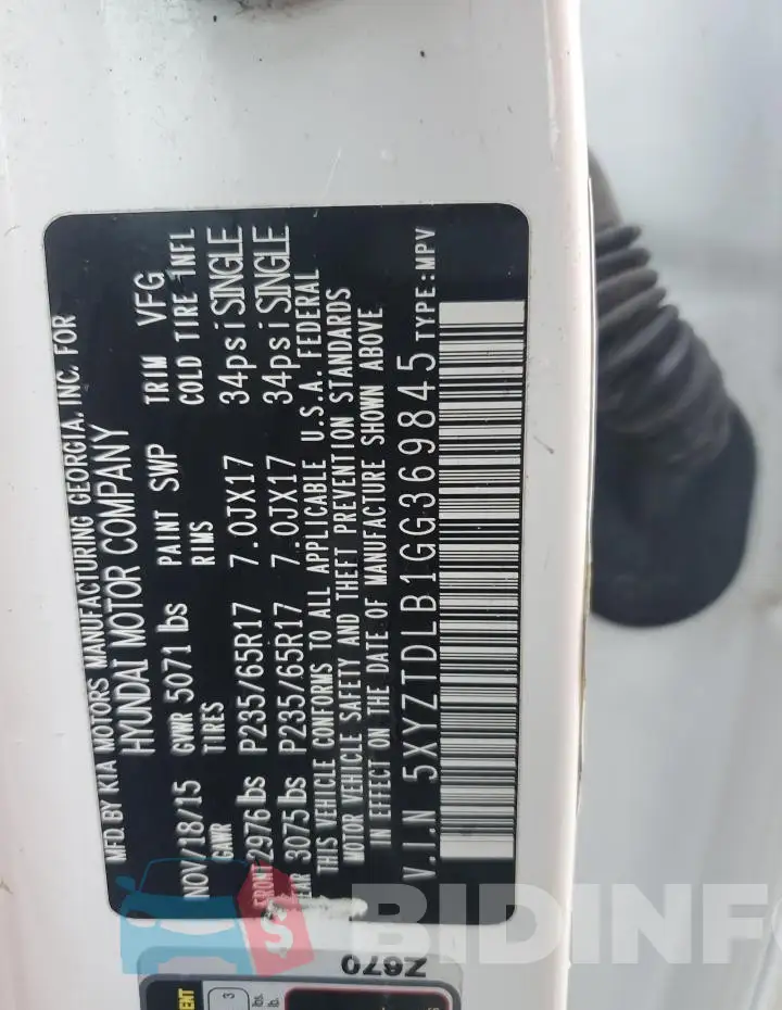 5XYZTDLB1GG369845 Photo# 13