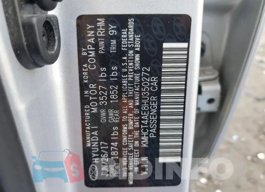 KMHCT4AE8HU350272 Photo# 12