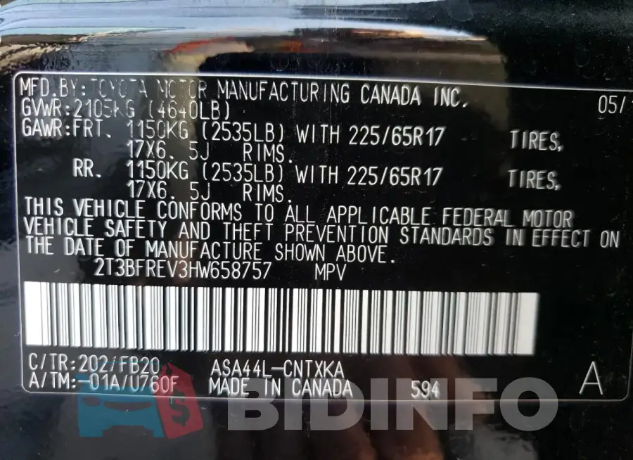 2T3BFREV3HW658757 Photo# 13