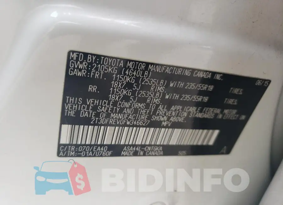 2T3DFREV0FW346627 Photo# 13