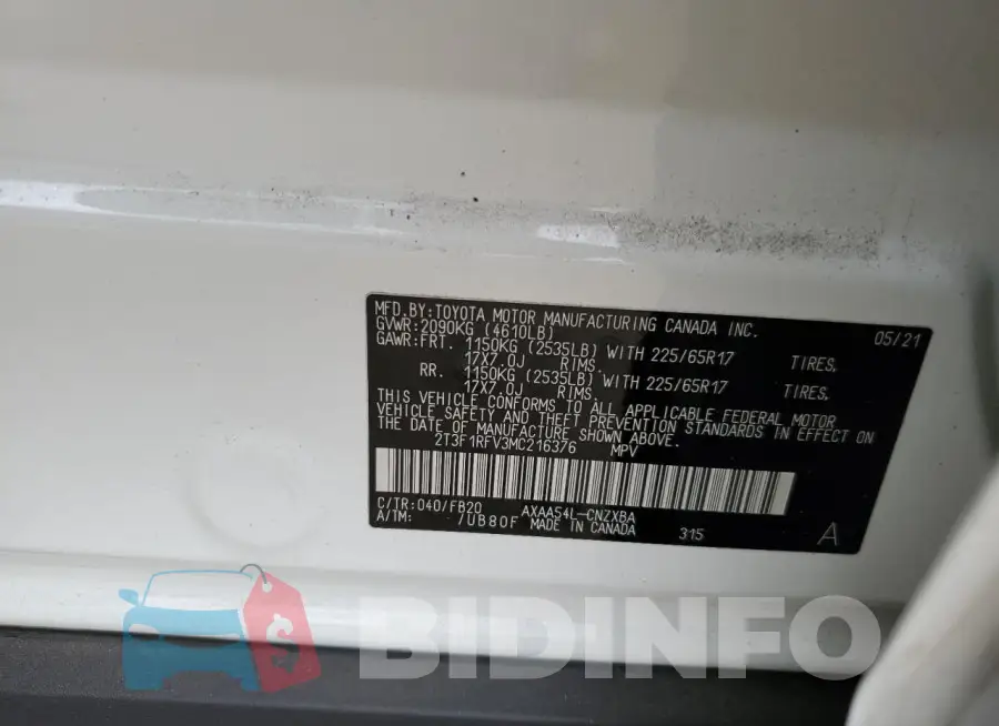 2T3F1RFV3MC216376 Photo# 12