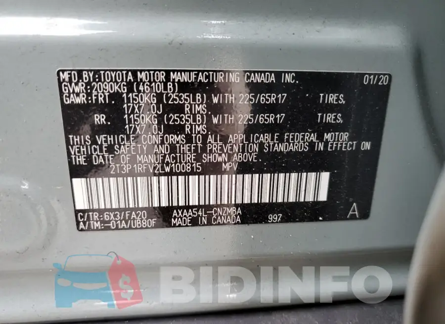 2T3P1RFV2LW100815 Photo# 13