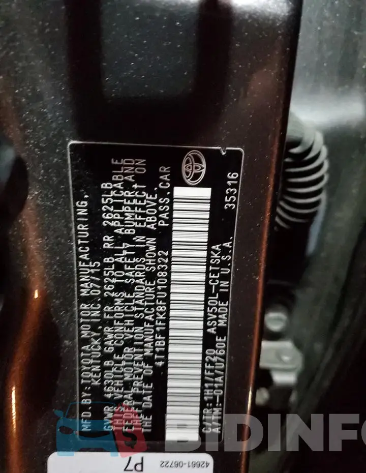 4T1BF1FK8FU108322 Photo# 12