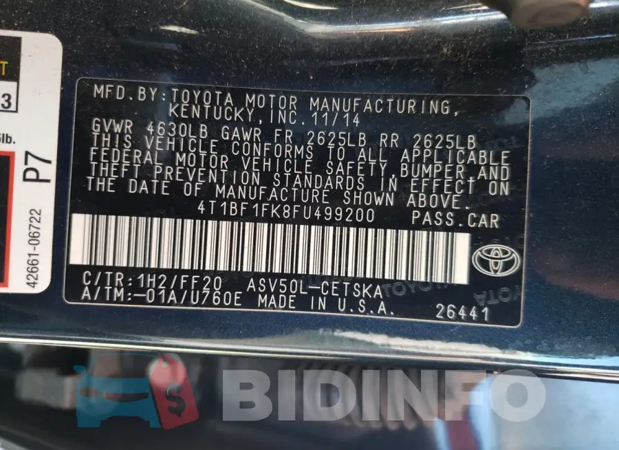 4T1BF1FK8FU499200 Photo# 12