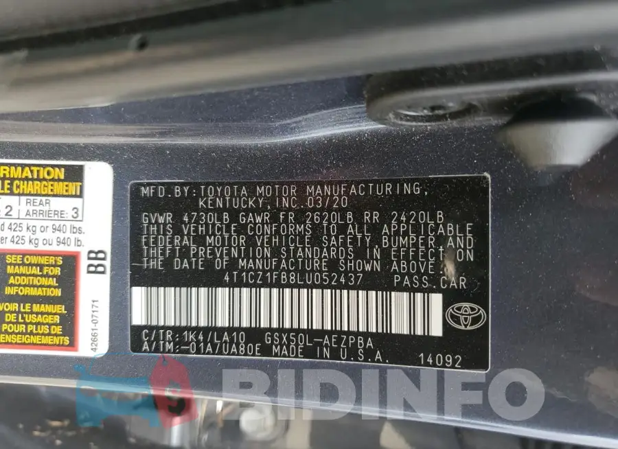 4T1CZ1FB8LU052437 Photo# 13