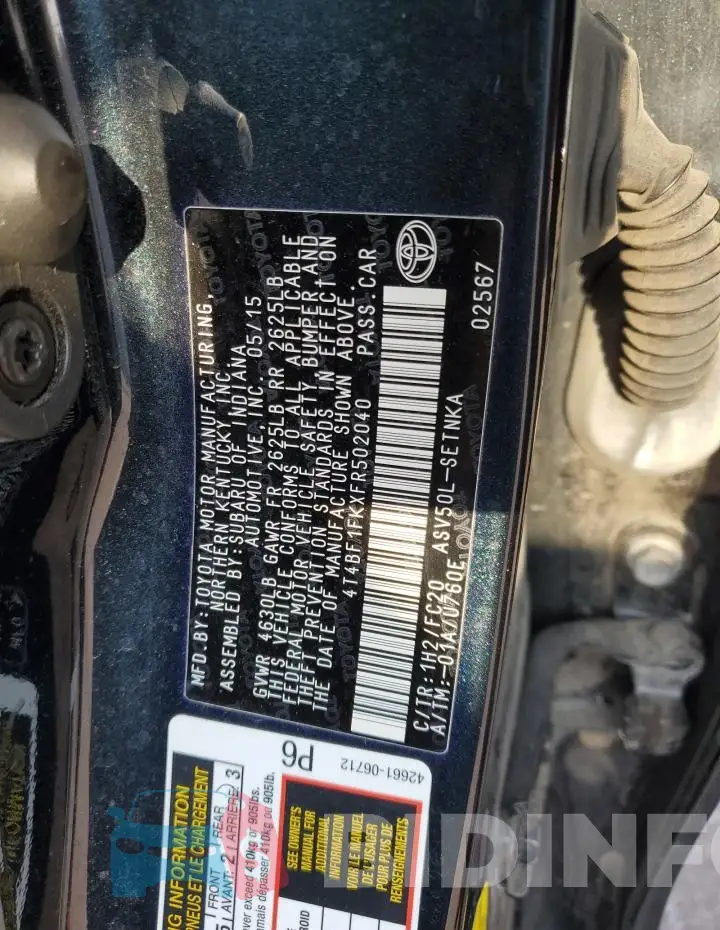 4T4BF1FKXFR502040 Photo# 12