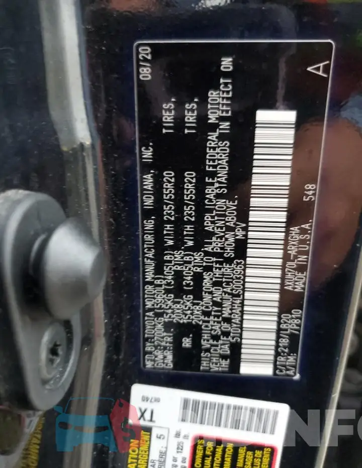 5TDYARAH4LS003963 Photo# 13
