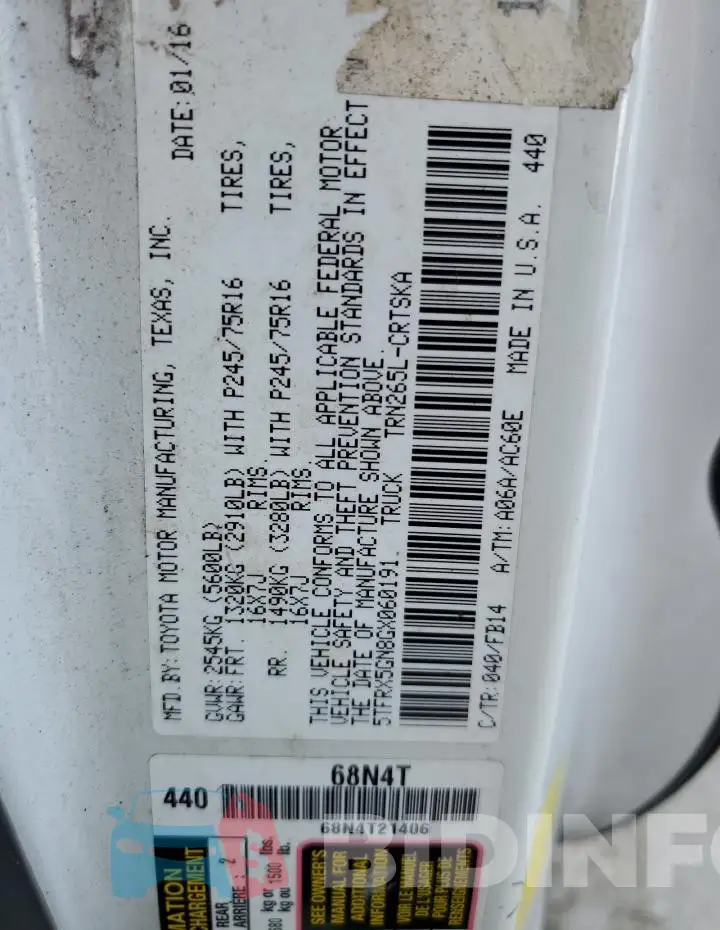 5TFRX5GN8GX060191 Photo# 12