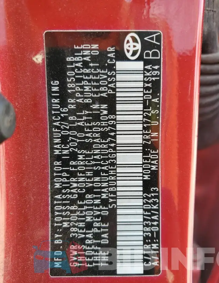 5YFBURHE3GP474798 Photo# 12