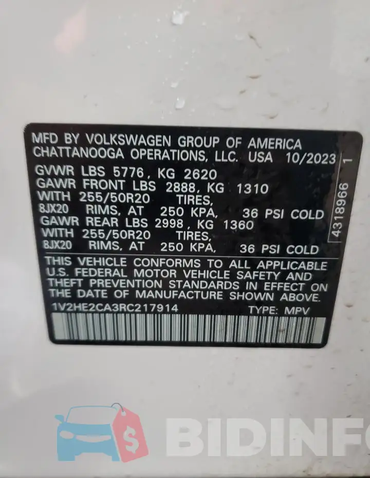 1V2HE2CA3RC217914 Photo# 14