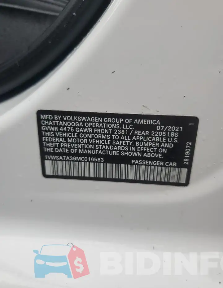 1VWSA7A36MC016583 Photo# 13