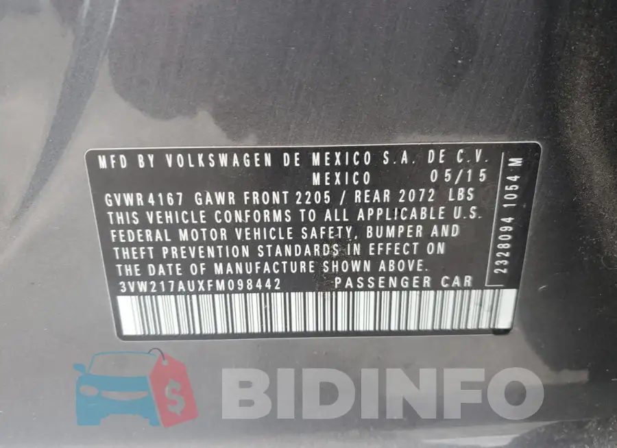 3VW217AUXFM098442 Photo# 14