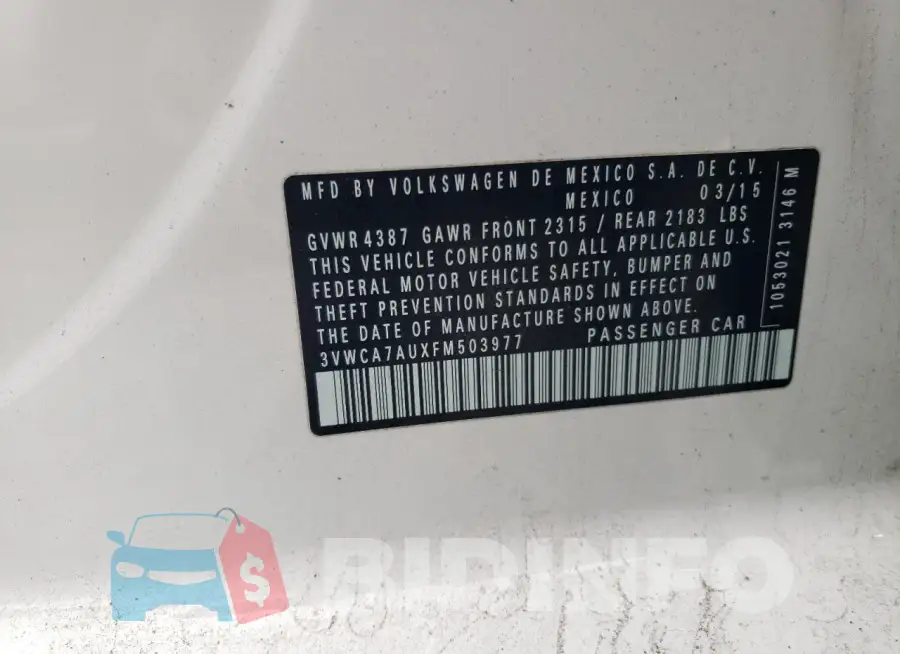 3VWCA7AUXFM503977 Photo# 12