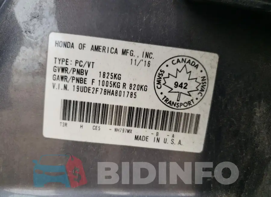 19UDE2F78HA801785 Photo# 12