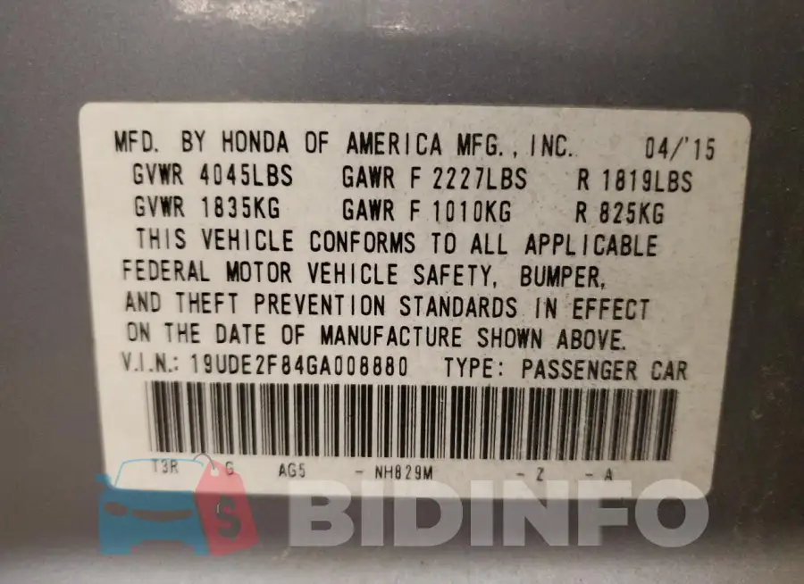 19UDE2F84GA008880 Photo# 13