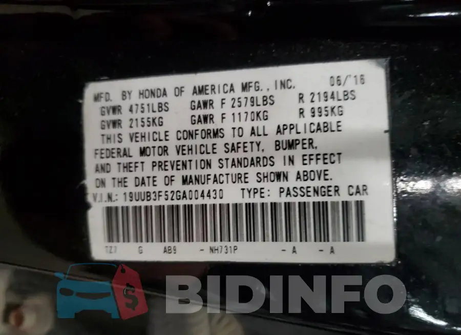 19UUB3F52GA004430 Photo# 12