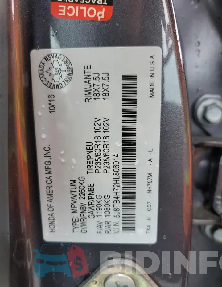 5J8TB4H72HL806014 Photo# 14