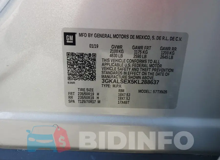 3GKALSEX5KL288637 Photo# 13