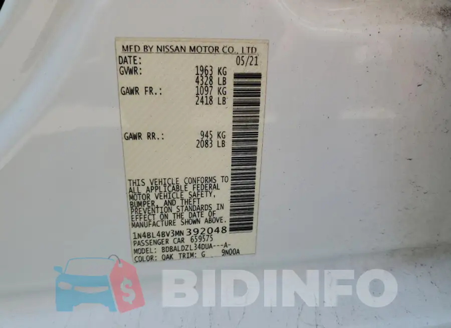 1N4BL4BV3MN392048 Photo# 13