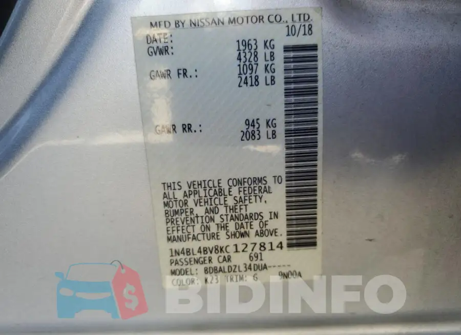 1N4BL4BV8KC127814 Photo# 13