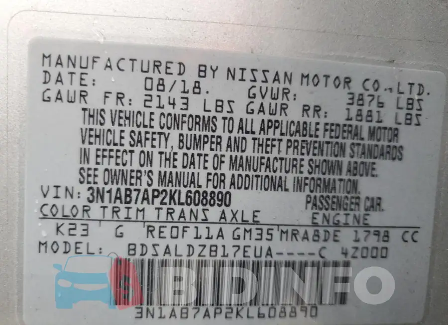 3N1AB7AP2KL608890 Photo# 12