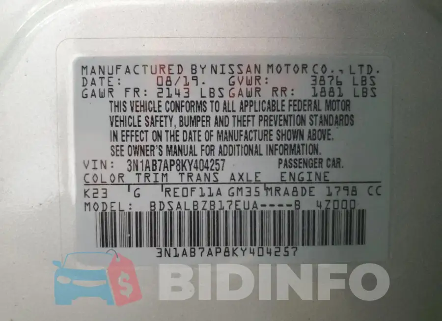 3N1AB7AP8KY404257 Photo# 13