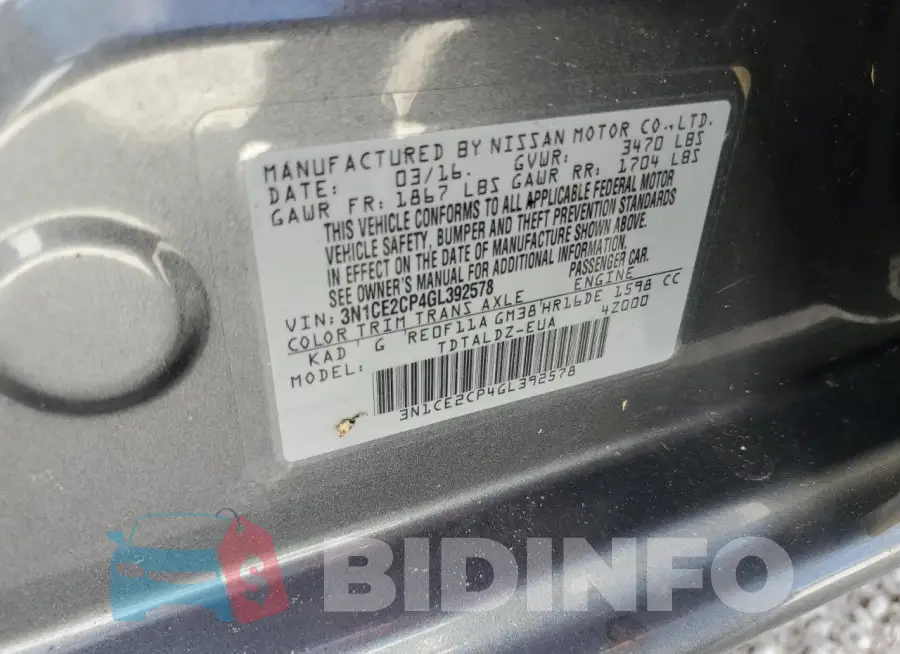 3N1CE2CP4GL392578 Photo# 12