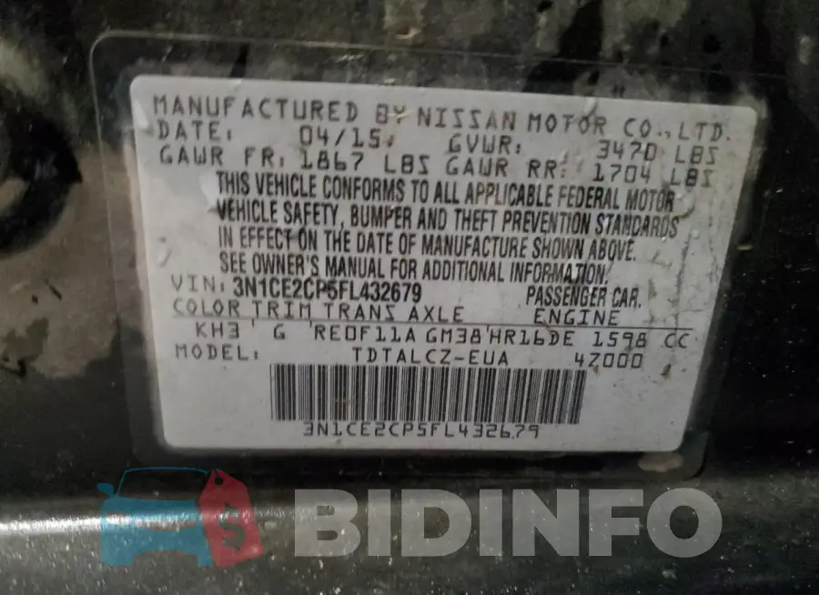 3N1CE2CP5FL432679 Photo# 13